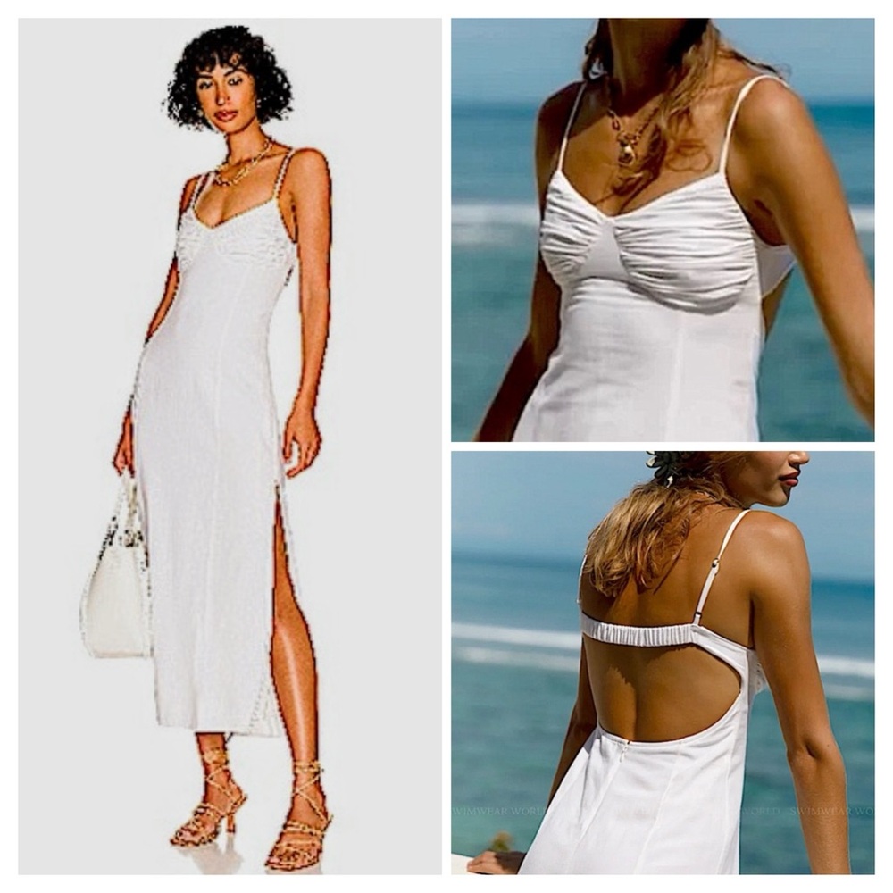 LSPACE REVOLVE DAHLIA DRESS LINEN BACK CUT OUT CREAM ELASTIC BK STRAP SM…
